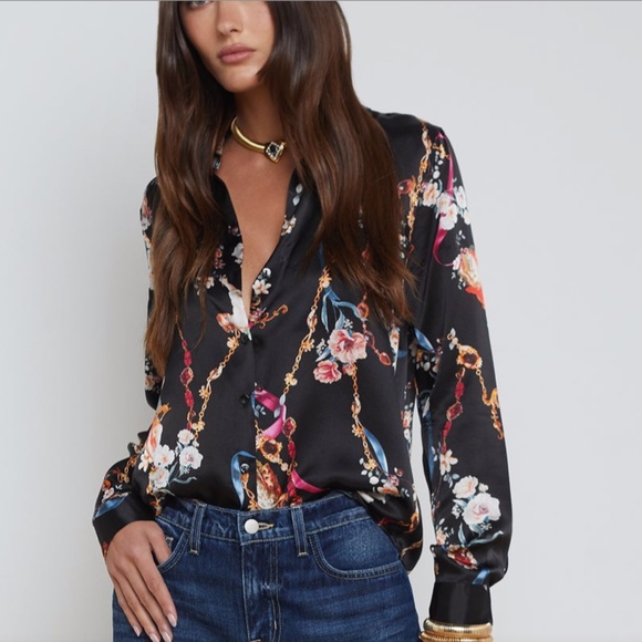 L'Agence Tyler Floral Silk Button-Front Blouse - Picture 1 of 10